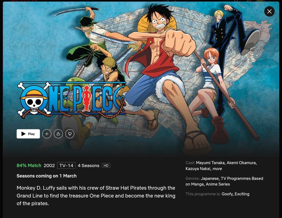 Várias temporadas de'One Piece'chegando à Netflix em março de 2022